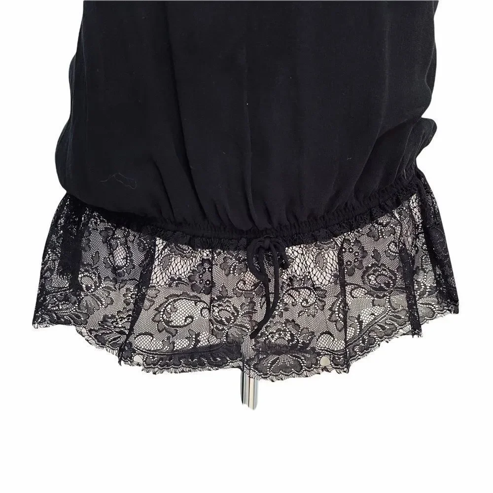 Express Black Lace Peplum Silk Blouse Sequins M - Picture 7 of 15